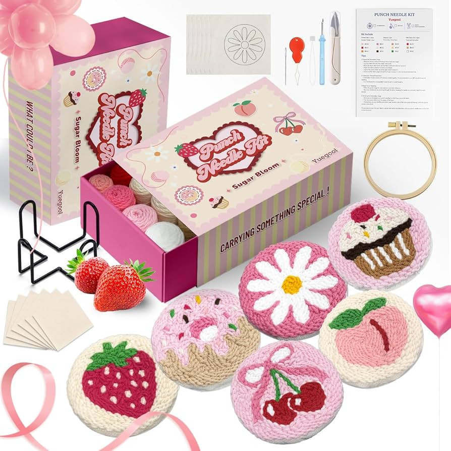 yuegool 6PCS Punch Needle Coaster Kit, Easy DIY Embroidery Set for Beginners & Adults with Patter... | Amazon (US)