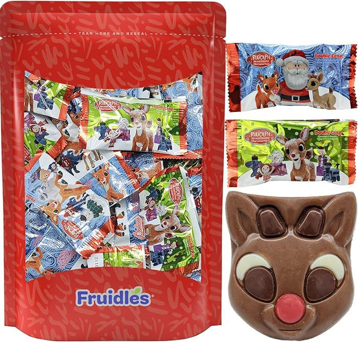 Fruidles Christmas Rudolph Chocolate Holiday Treats, Double Crisp, Milk Chocolate Pop Party Bag F... | Amazon (US)