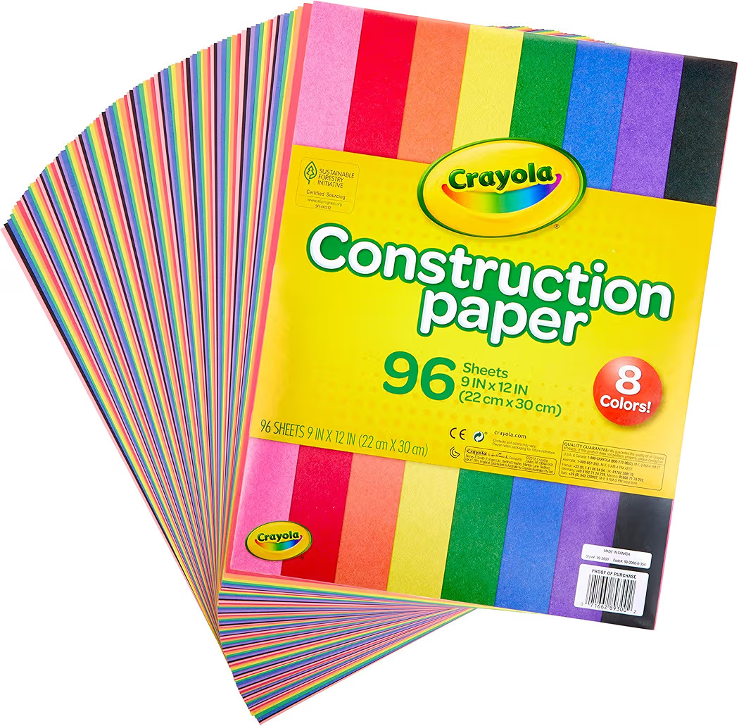 Crayola 9" x 12" 8-Assorted Color Construction Paper - 96/Pack | Amazon (US)