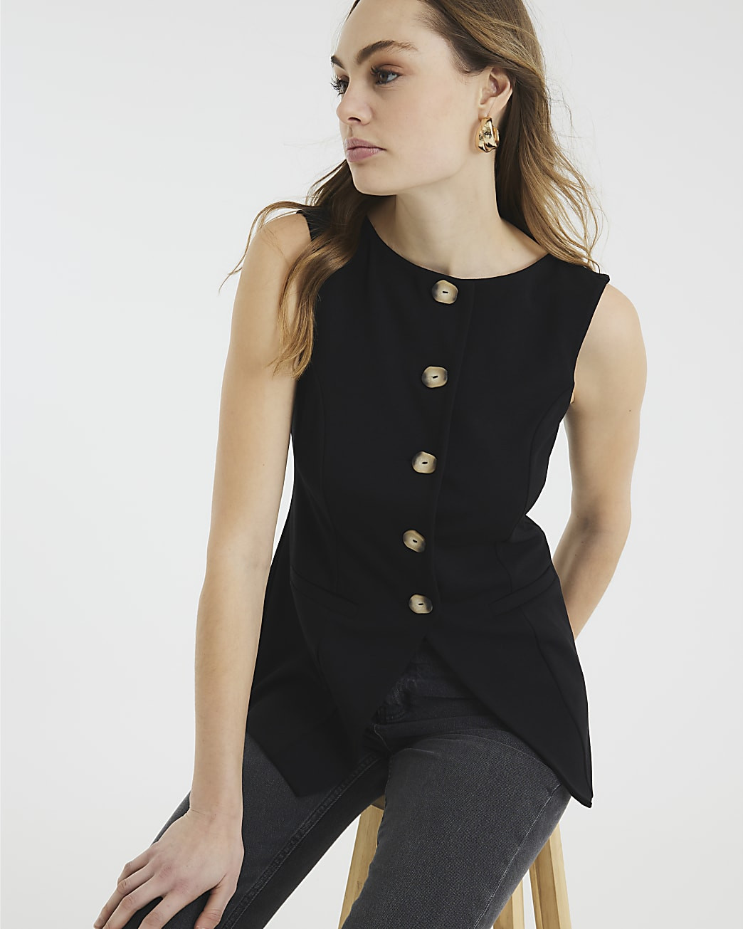 Black Longline Waistcoat | River Island UK & IE