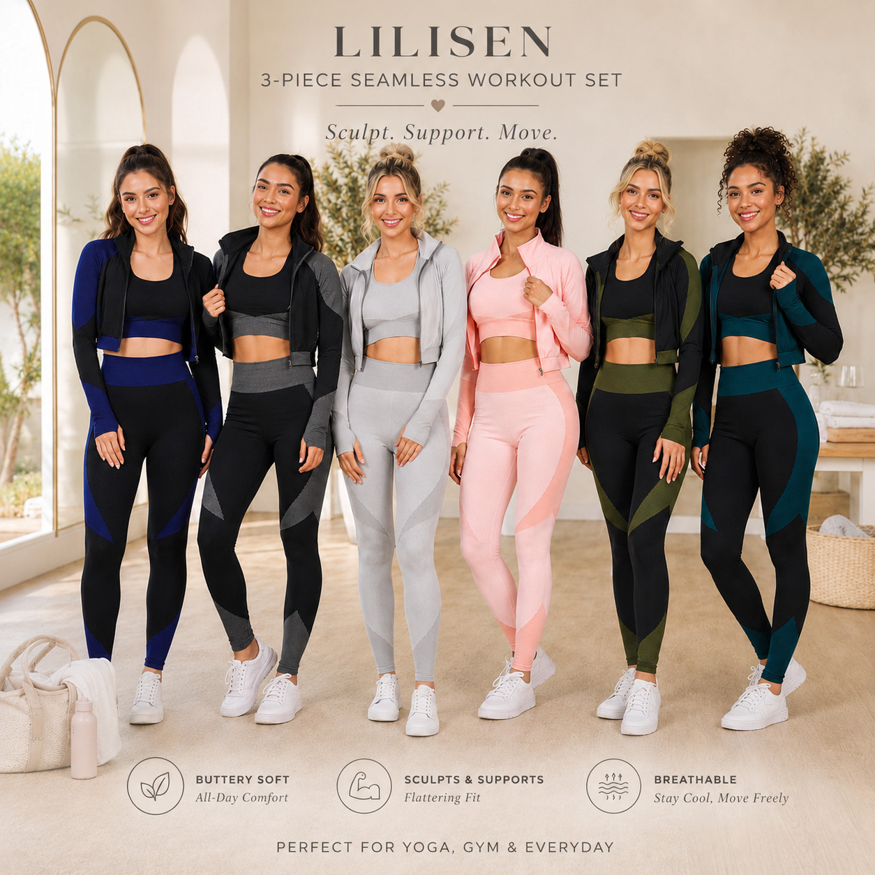 LILISEN Elevated Athleisure | 3 Piece Seamless High Waisted Leggings, Sports Bra & Cropped Jacket Workout Sets ☀️ 

LILISEN 3-piece seamless workout sets are the affordable Amazon activewear finds I’d shop first if you want a full outfit that looks sculpted, put together, and way more expensive than the price!!

I did the digging and this set stood out because it gives you the whole look in one: high-waist leggings, matching sports bra, and a crop top layer — so you’re not trying to piece together random activewear that almost matches.

This is the kind of workout set that makes getting dressed feel easier and makes you feel more motivated before you even start. 

The seamless fit gives that smooth, sculpted look, the high-waisted leggings feel flattering, and the matching crop top makes it feel styled enough for errands, coffee runs, and everyday athleisure too.

Why this set is worth checking:
- 3-piece matching workout set
- affordable Amazon activewear that looks expensive
- seamless fit for a smoother sculpted look
- high-waisted leggings feel flattering and supportive
- sports bra + crop top make it feel like a complete outfit
- breathable enough for movement
- easy to wear for workouts and real life

Perfect for: yoga outfits, Pilates outfits, gym outfits, workout sets, matching activewear, athleisure outfits, hot girl walks, errands, coffee runs, travel days, casual weekends, strength training, stretching, and everyday sporty outfits.

This is for the girl who wants cute workout clothes that actually make her want to get dressed and move — not another random set that sits in the drawer.

If you’ve been looking for a flattering 3-piece workout set that feels comfy, supportive, and easy to style beyond the gym, this LILISEN seamless set is the one I’d check first.

↓ Everything is linked!

#LTKActive #LTKSaleAlert #LTKTravel