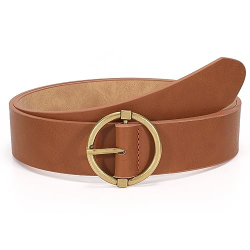 XZQTIVE Women Belts for Jeans Dress Casual Women Leather Belts with O-Ring Buckle 1.42" Width Plus Size Ladies Waist Belts,dark brown | Amazon (US)
