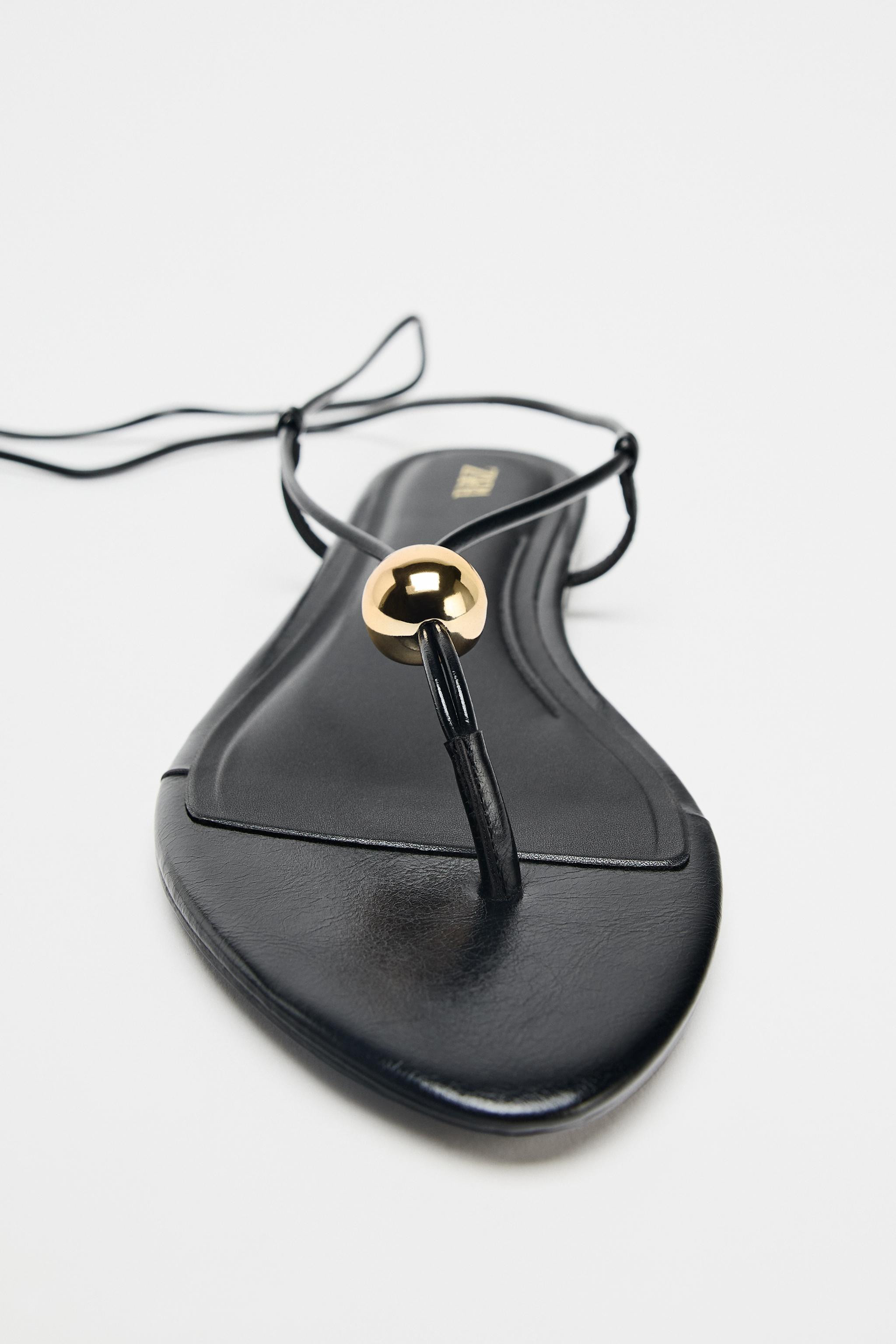 FLAT SANDALS WITH METAL APPLIQUÉ | Zara UK