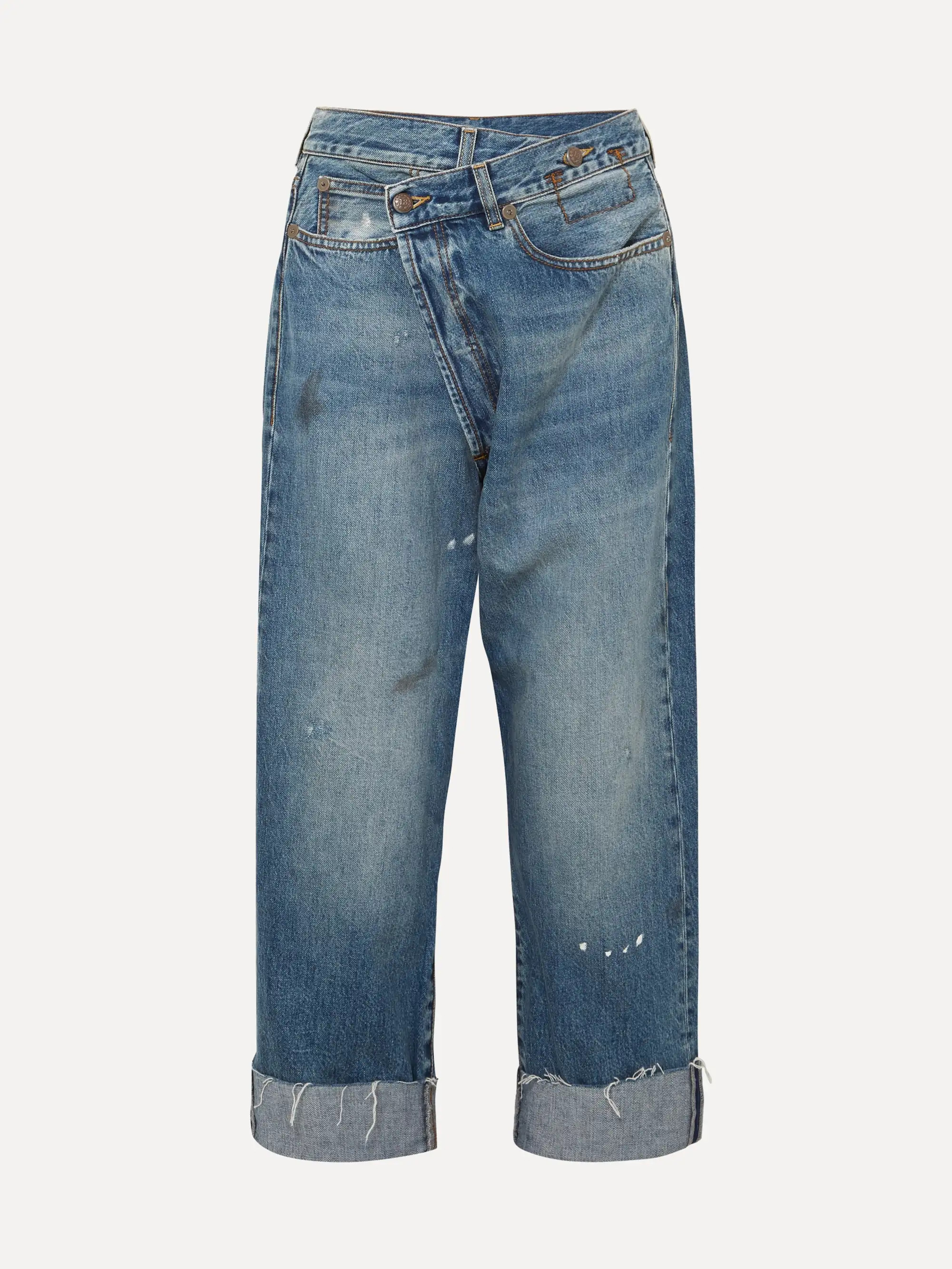 R13 Crossover asymmetric distressed high-rise wide-leg jeans | NET-A-PORTER (UK & EU)