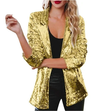 SMihono Women's Stylish Long Sleeve Blazer Gold Sequin Suit Jacket Party Evening Outwear Work Office Lady Slim Fit Gold Blazer Gold 10 | Walmart (US)