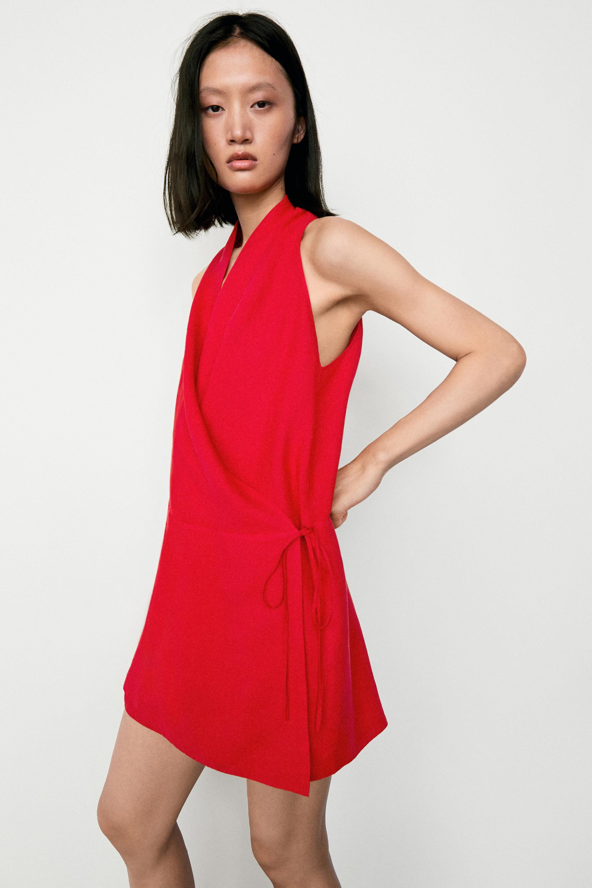 100% linen surplice mini dress | Massimo Dutti UK