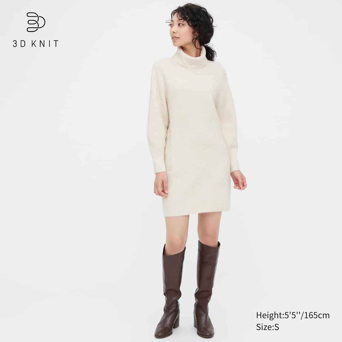 3D KNIT SOUFFLÉ TURTLENECK LONG SLEEVED DRESS | UNIQLO (UK)