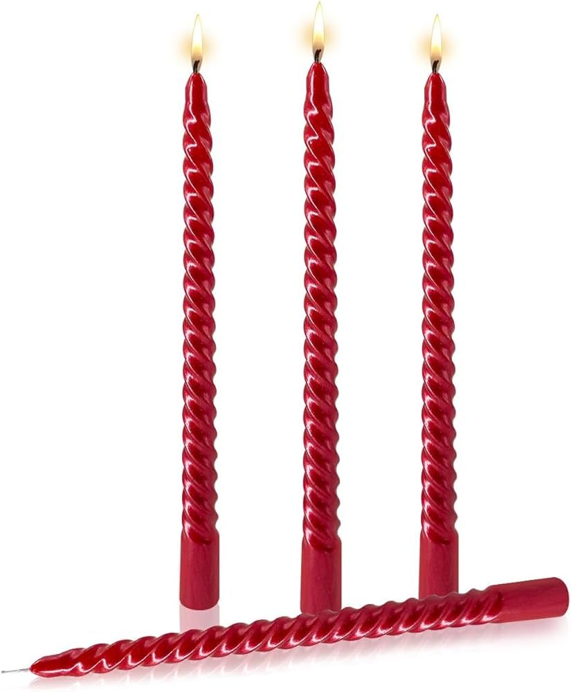 Taper Candles,True Dripless Taper Candles Set of 4,Elegant 10 inch Red Glossy Metal Style Candle ... | Amazon (US)