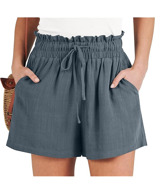 ANRABESS Women's Linen Shorts Summer Casual High Waisted Drawstring Wide Leg Beach Lightweight Sh... | Amazon (US)