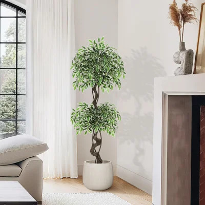 4FT/5FT/6FT Faux Floor Tree wiht White Imitation Ceramic Planter and Green Fake Moss | Wayfair North America