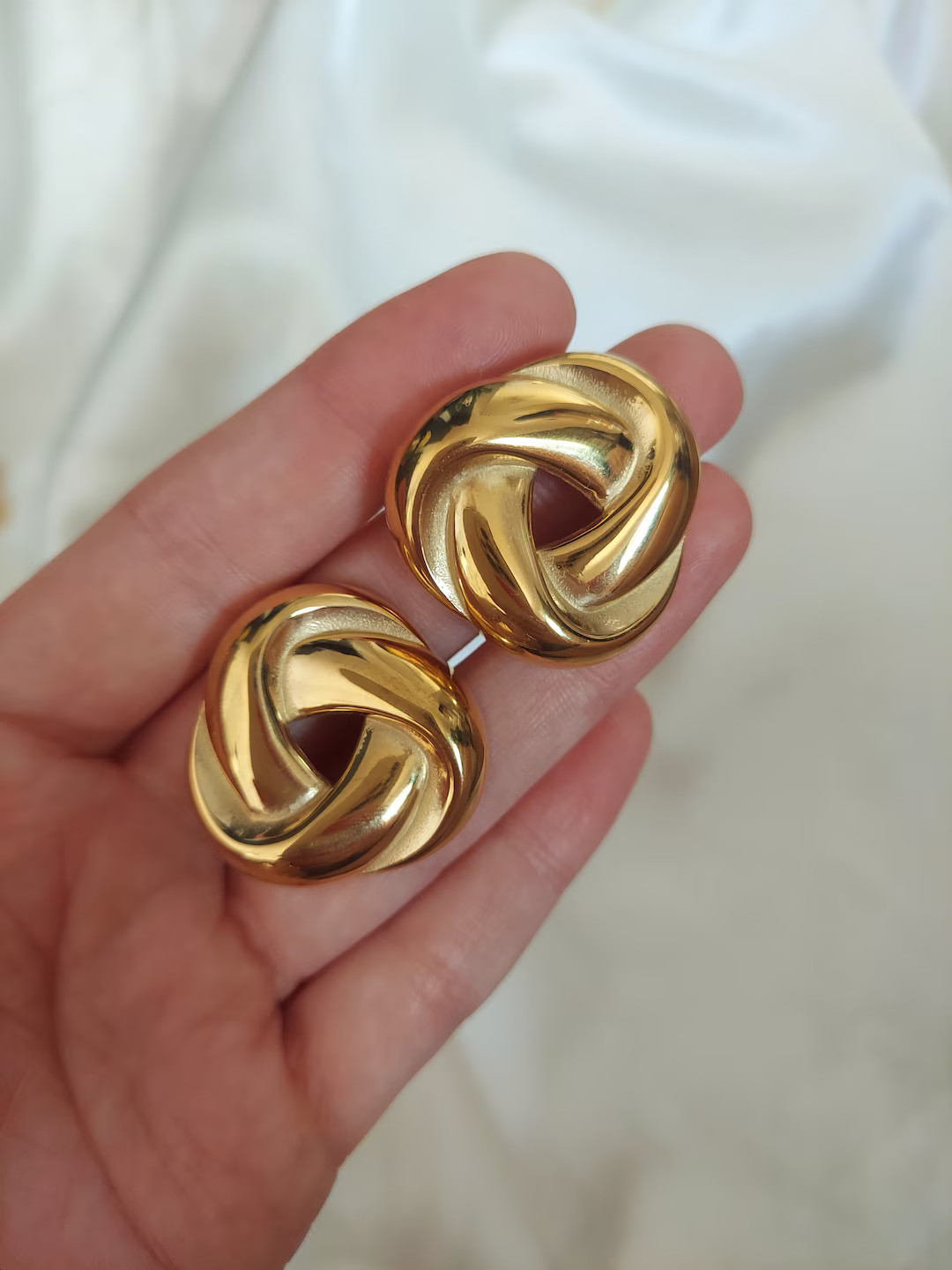 Gold Knot Hoop Earring, Statement Earring for Her, Chunky Jewelry, Twisted Drop Earring, Elegant ... | Etsy (US)