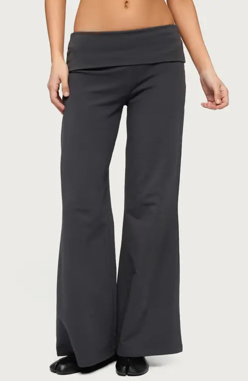 EDIKTED Wide Leg Foldover Pants in Dark-Gray at Nordstrom, Size X-Small | Nordstrom