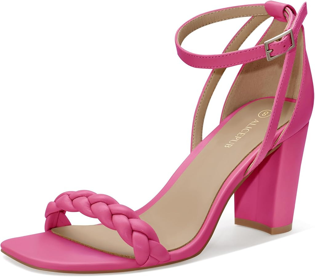 ALICEPUB Women's Braided Heeled Sandals Square Open Toe Heels Strappy Heels 3.1IN Chunky Block He... | Amazon (US)