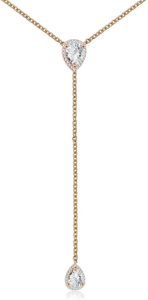 espere CZ Pear Drop Lariat Necklace 16" with 2.75" Y Drop Adjustable, 3 Colors Available | Amazon (US)