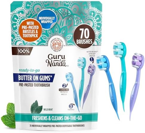 GuruNanda Ready-to-Go Disposable Mini Travel Toothbrushes - Butter on Gums Softex Bristles, Pre-P... | Amazon (US)