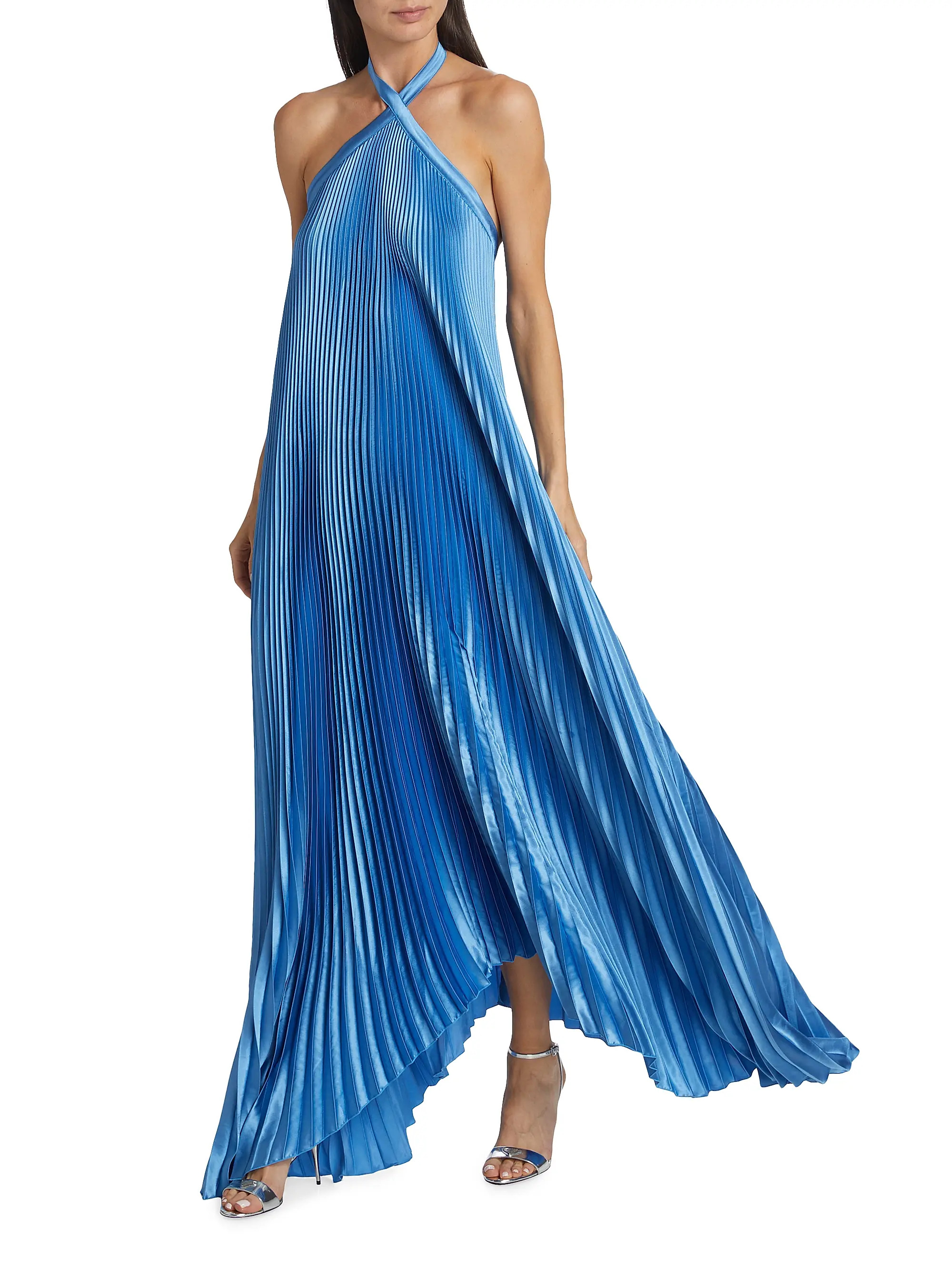 Pleated Asymmetric Halter Gown | Saks Fifth Avenue