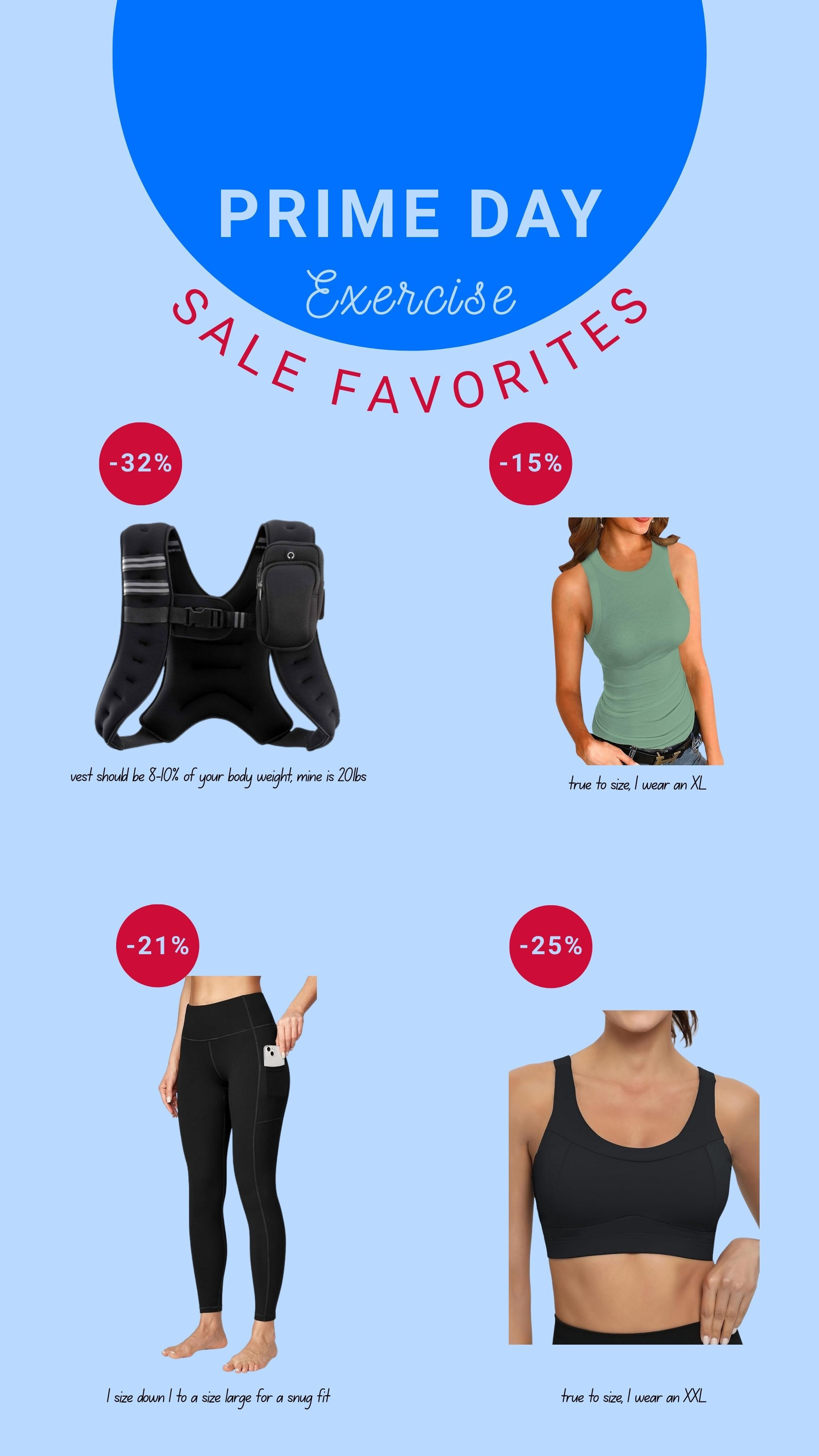 My exercise favorites.

Weighted Vest - has been a great workout addition to my walks. Adds resistance, gets my heart rate higher, and has been amazing for my posture. You want your vest to weight 8-10% of your body weight. Mine is 20 pounds.

Tank - these are my favorite tanks ever! For everyday, and for working out. Long, stretchy, high cut so you don't see too much cleavage, they wash great. I have in so many colors. True to size, I'm an XL.

Workout Leggings - not being dramatic, these are the BEST workout leggings of all. I've tried all the amazon ones. Thicker legging that doesn't show cellulite, isn't see through when you bend over, has pockets for my phone, high waisted for a smooth stomach look, really holds me in, don't roll down as I'm working out. The best! I size down 1 size to a size large for a snugger fit. My true size XL would roll down a bit with movement. Sizing down 1 size they stay in place better.

Large Chest Workout Bra - holds in my chest so well! Comfortable. The cups are sewn in, so they don't shift when wearing or washing! I'm in my true size XXL, I'm a 36H bra size. 

 @amazon #founditonamazon #amazonpartner

#LTKSaleAlert #LTKFindsUnder50 #LTKActive
