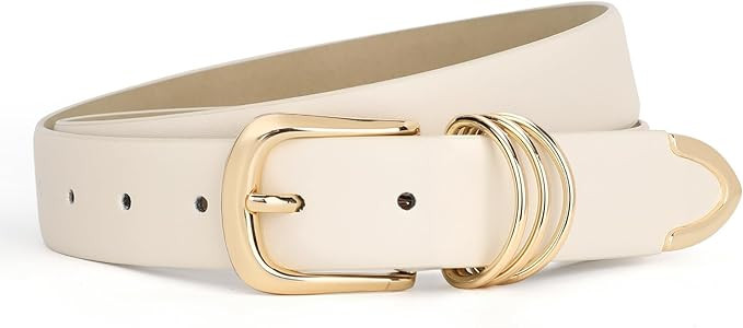 JASGOOD Women Leather Belt Gold Buckle Ladies Elegant Faux Leather Waist Belt for Jeans Pants | Amazon (US)