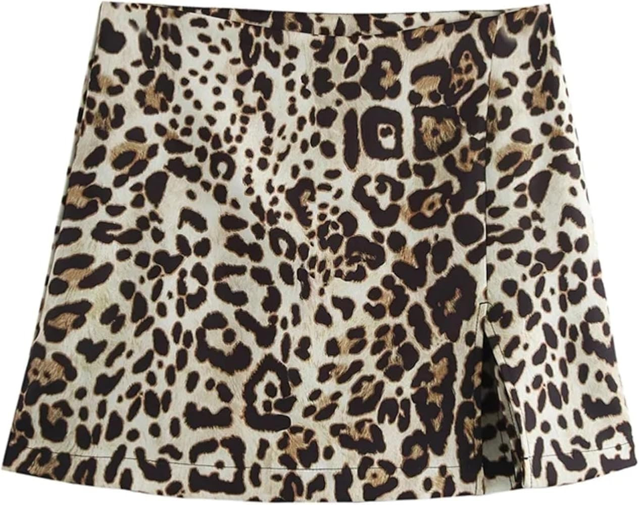Leopard Skirts for Women Vintage Print Simple Casual Mini Skirts Female High Waist A-Line Shorts | Amazon (US)
