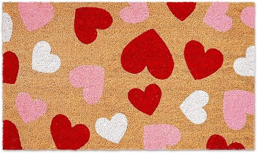 AnyDesign Valentine's Day Natural Coir Door Mat Romantic Red Pink White Heart Pattern Welcome Mat... | Amazon (US)