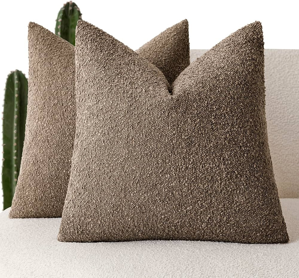 Foindtower Pack of 2, Decorative Textured Boucle Throw Pillow Covers Neutral Accent Solid Pillow ... | Amazon (US)