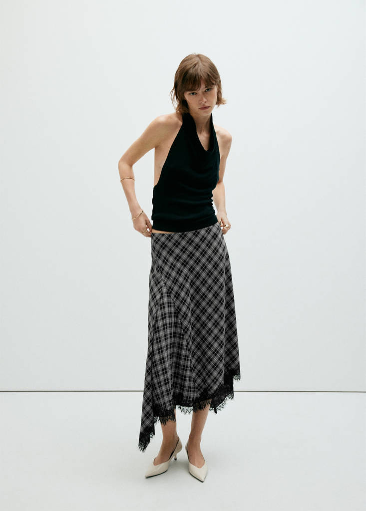 Fluid midi checked skirt black - Women - 26 - MANGO | MANGO (UK)