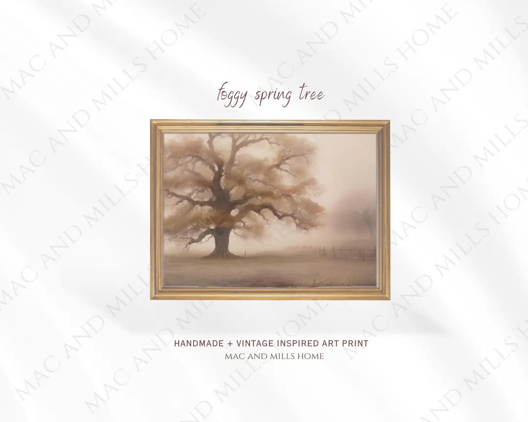 Foggy Spring Tree Digital Art Print | Serene Nature Wall Art | Misty Landscape Printable - Etsy | Etsy (US)
