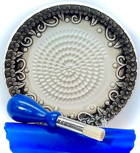BonCera, All-in-one Premium Ceramic Garlic Grater Plate 4-Piece Set - Black Embossed Design and Style - For Garlic, Ginger, Chocolate, and more! - Comes with 5.25" Plate, Peeler, Brush, and Stand | Amazon (US)