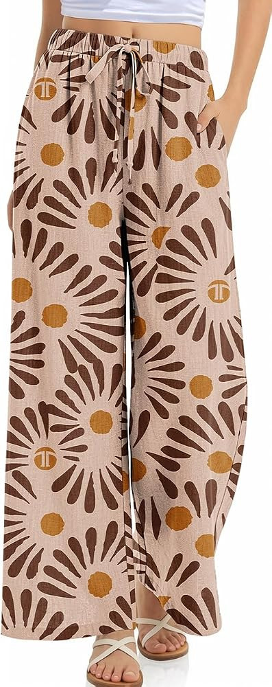 TARSE Women Linen Palazzo Pants Summer Wide Leg Casual Lounge Pant 2026 Beach Travel Vacation Out... | Amazon (US)