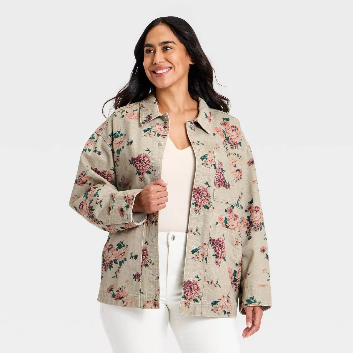 Women's Western Chore Coat - Universal Thread™ Khaki Floral S | Target
