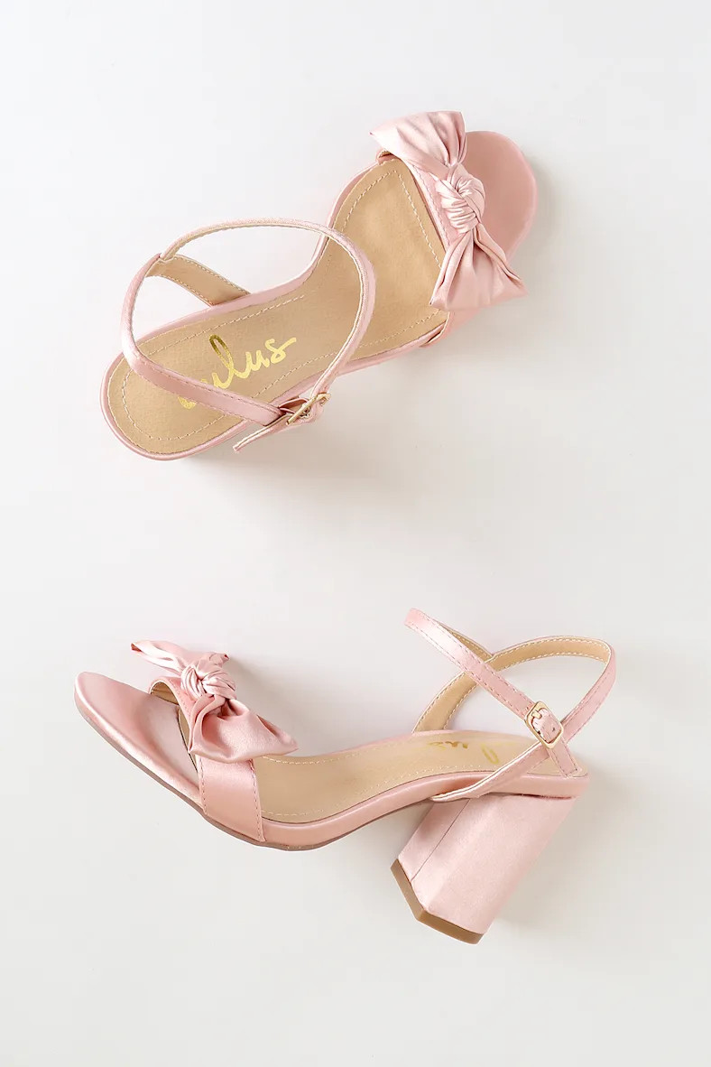 Aryliana Blush Satin Bow Ankle Strap High Heel Sandals | Lulus (US)