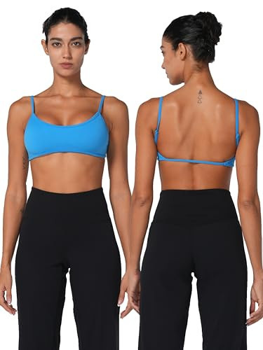 Sunzel Seamless Super Sculpt Open Back Sports Bra with Padding, Low Impact Spaghetti Adjustable Straps Workout Gym Bra Classic Blue Small | Amazon (US)