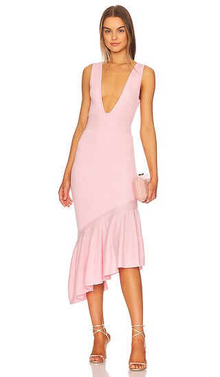 Panya Ruffle Midi Dress in Pink | Revolve Clothing (Global)
