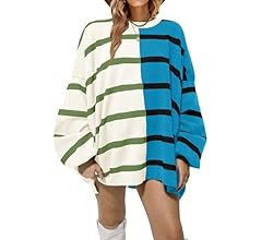 Fisoew Womens Striped Pullover Sweater Crew Neck Long Sleeve Knitted Color Block Casual Loose Lig... | Amazon (US)