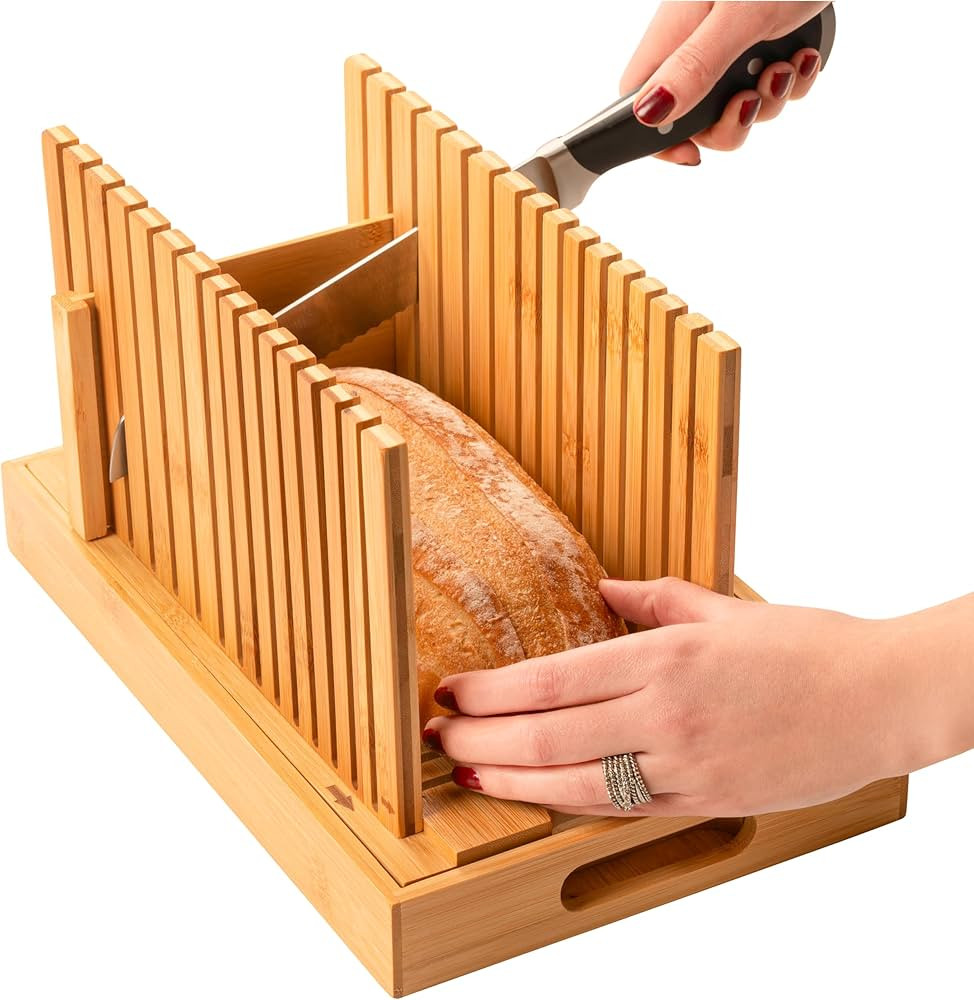 Bread Slicer for Homemade Bread - Adjustable Width Bread Cutter for Cakes, Bagels, Loaves - Bambo... | Amazon (US)
