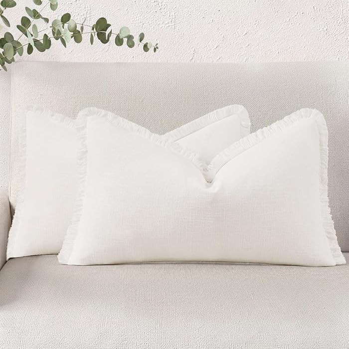 decorUhome Summer Decorative Neutral Linen Fringe Lumbar Throw Pillow Covers Set of 2 Cream White... | Amazon (US)