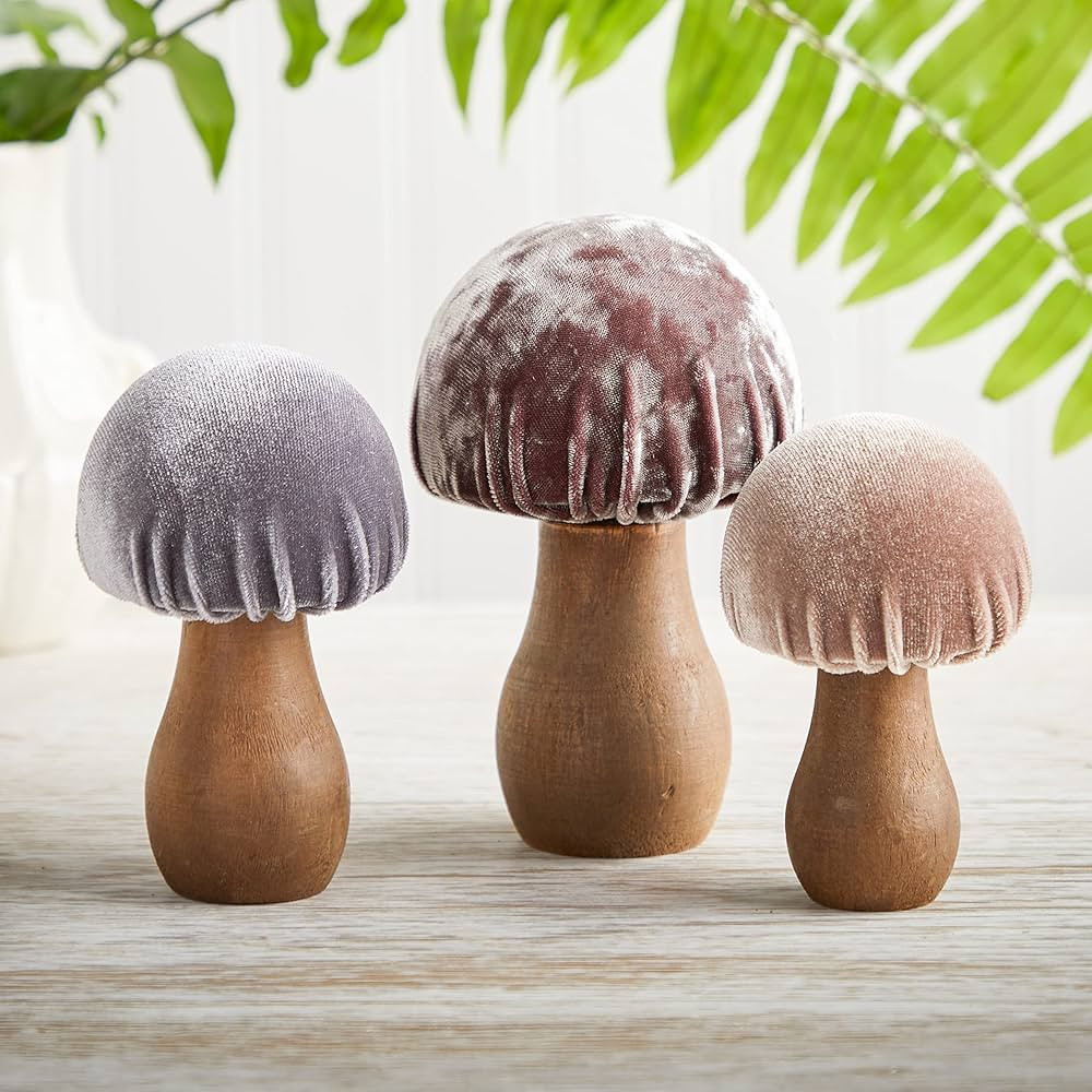 Velvet mushrooms set of 3, green sage farmhouse decor for living room, woodland forest mushroom g... | Amazon (US)