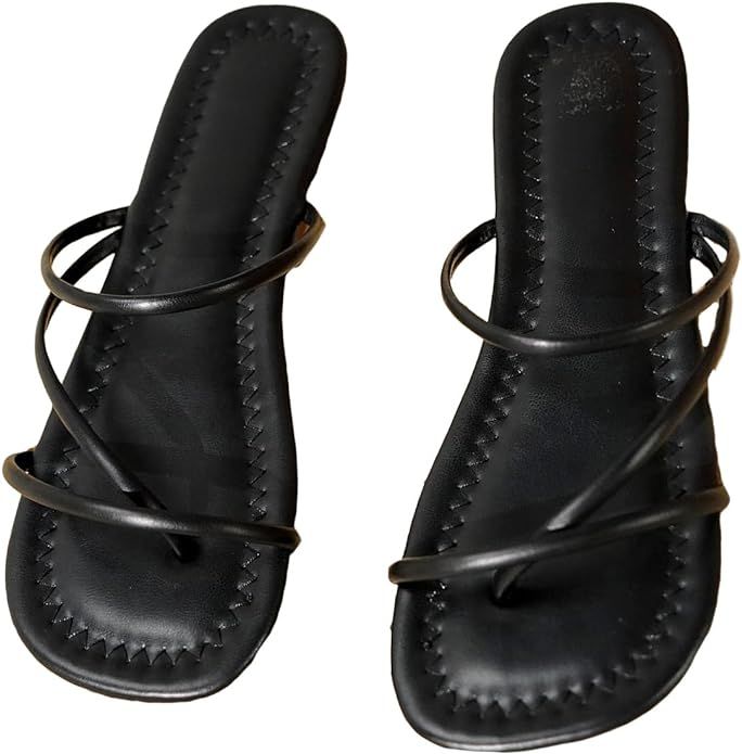 GORGLITTER Cute Strappy Sandals White Sandals Dressy Summer Flat Sandals | Amazon (US)