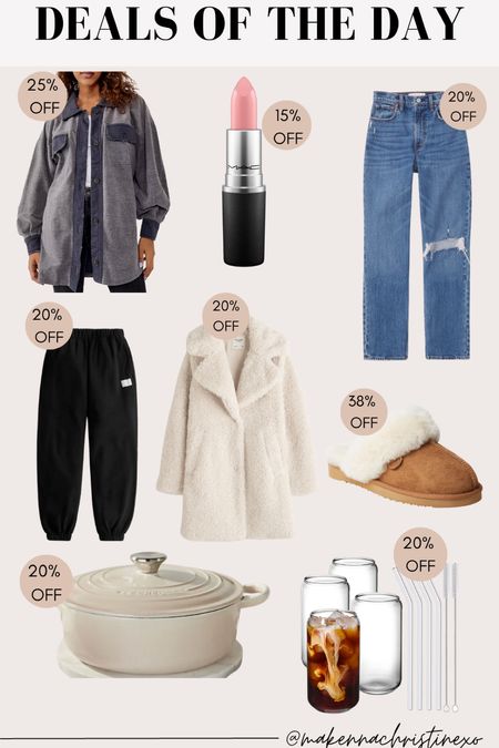 Todays deals! Free people Shacket, Abercrombie jeans, ugg like slippers, comfy sweats