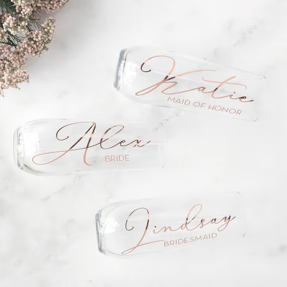 Script Bridesmaid Champagne Flutes Personalized Gift | Etsy | Etsy (US)