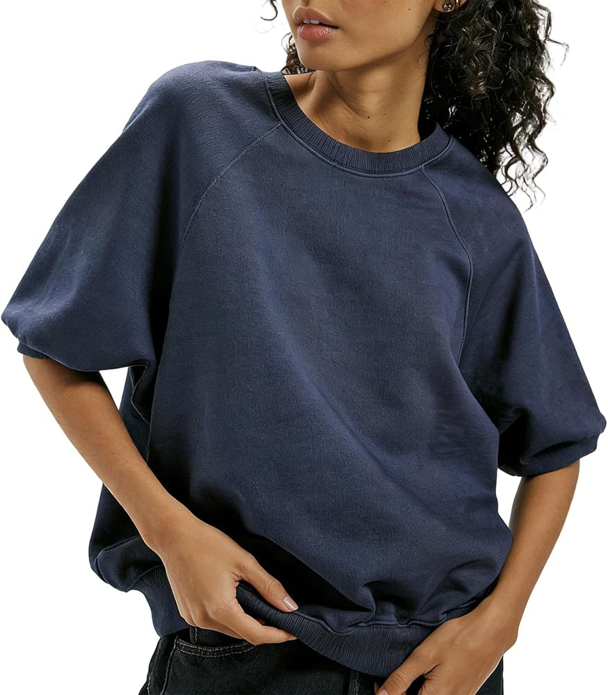 Womens Oversized Sweatshirt Crewneck Puff Short Sleeve Pullover Essentials Trendy Raglan Solid Lo... | Amazon (US)