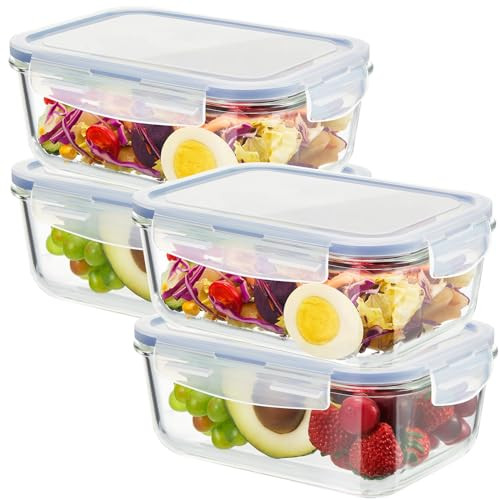 Blushtier 2 Set 8 Cup Large Glass Storage Containers Airtight 63 oz Food Storage Containers, Airtight Bento Boxes Sets with Lids Kitchen Storage Containers Glass Cookie | Amazon (US)
