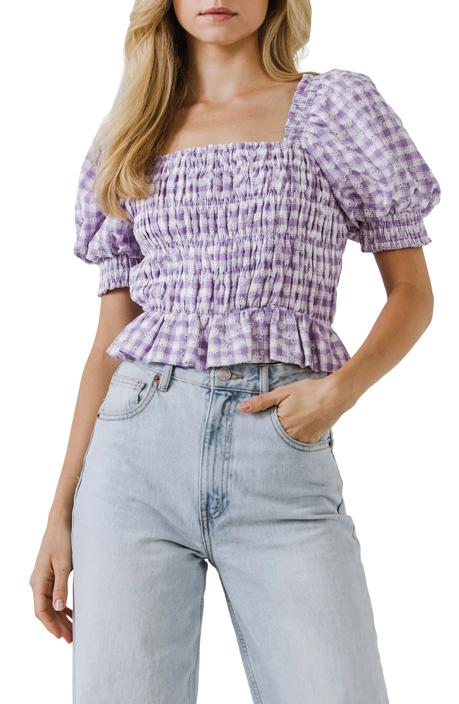 English Factory Embroidered Smocked Top | Nordstrom | Nordstrom