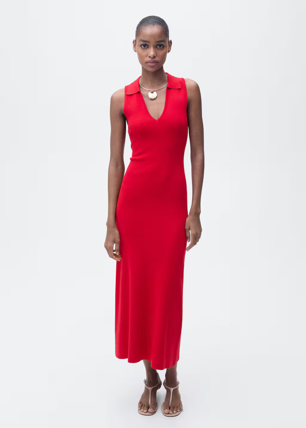 Knitted midi-dress with lapels red - Women - 10 - MANGO | Mango (US/MX/AU)