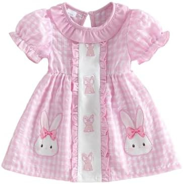 Kids Toddler Baby Girl Easter Outfit Easter Egg Smocked Dress Puff Sleeve Plaid Dresses Cute Girl... | Amazon (US)