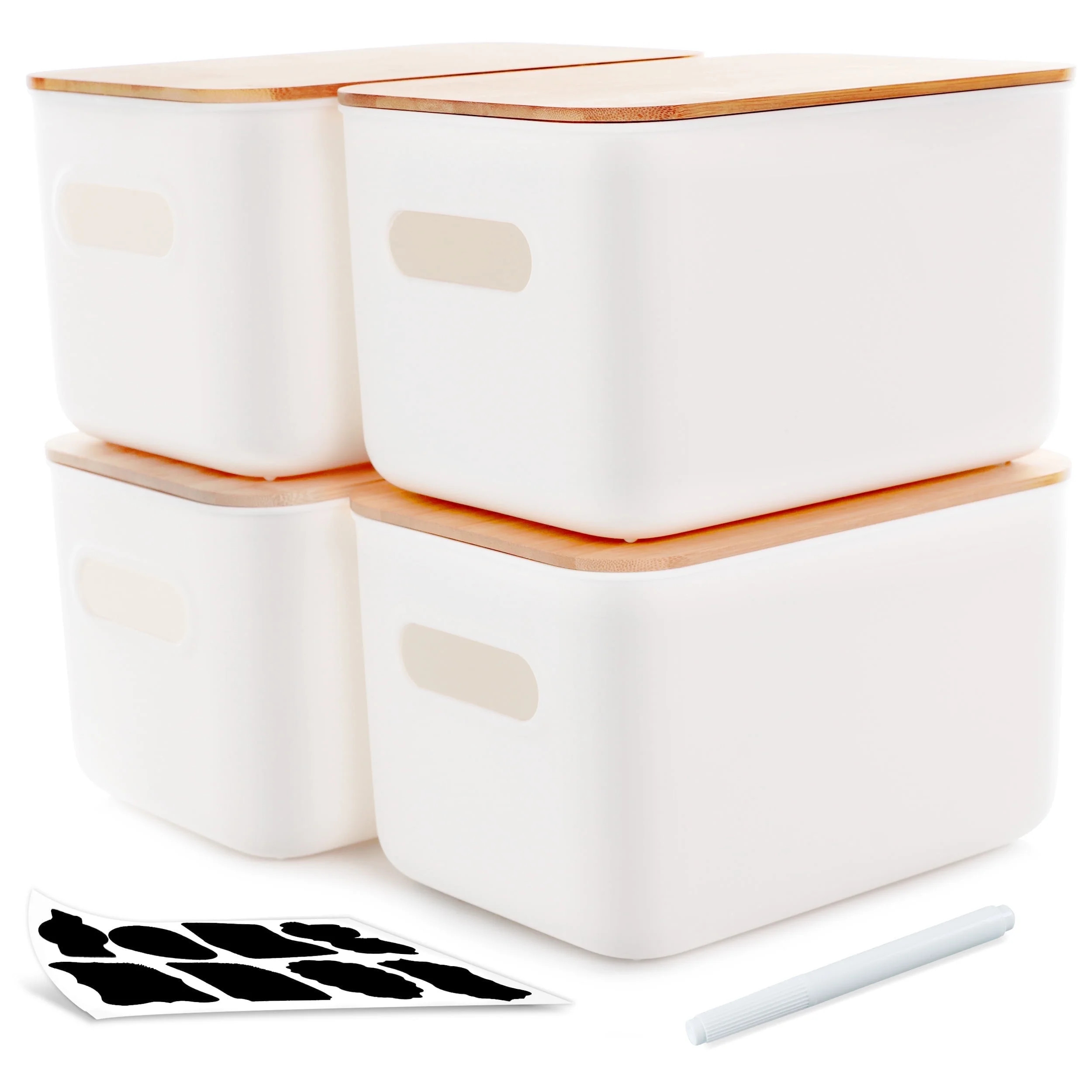 Citylife Stackable Storage Bin with Bamboo Lids 4 Packs White | Walmart (US)