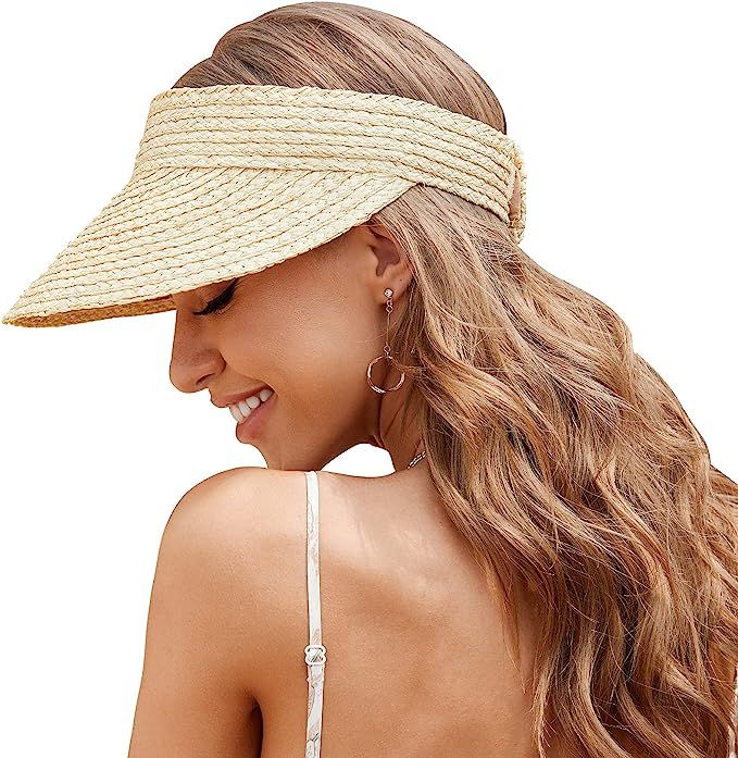 Visors for Women, Sun Hats for Women Sun Visors for Women, Beach Straw Visors Hats Made of Natura... | Amazon (US)