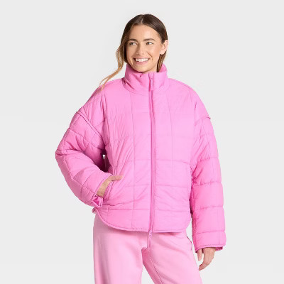 Women's Oversized Quilted Puffer Jacket - JoyLab™ Pink S | Target
