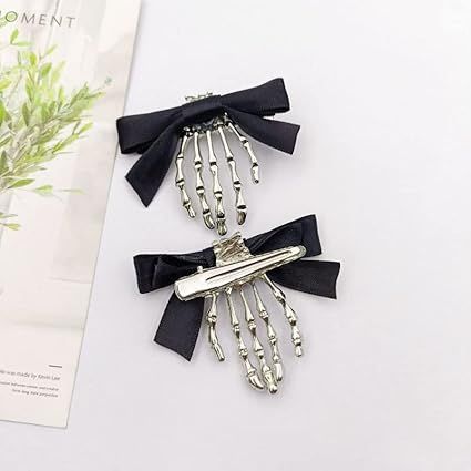 2Pcs Skeleton Hand Hair Clips with Bowknot - Cute Skull Claw Hairpins for Girls, Party Cosplay | Amazon (US)