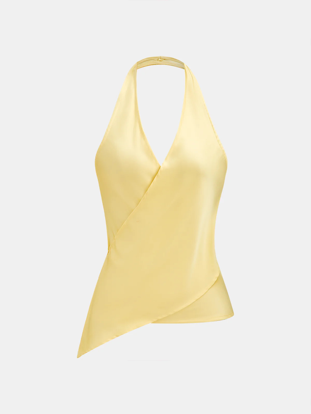 Asymmetric Hem Satin Halter Wrap Top | Commense